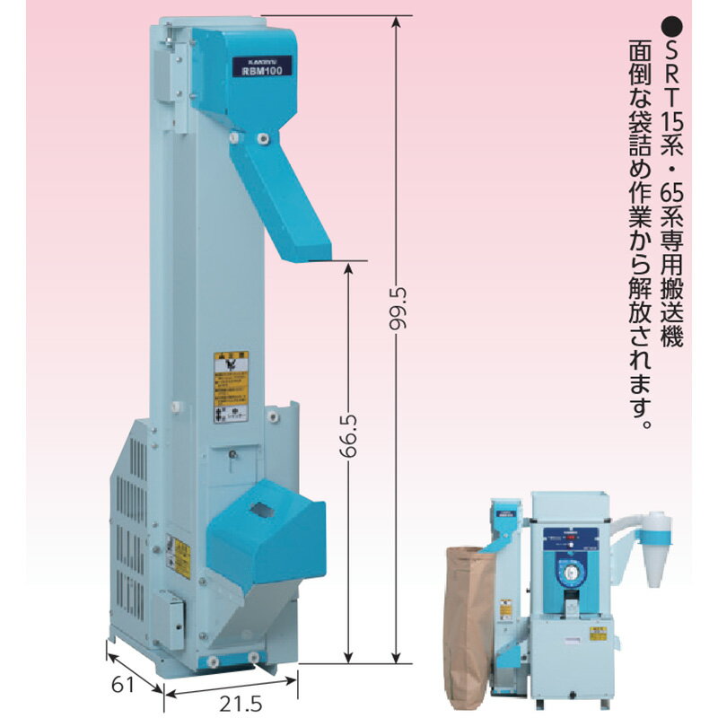 プラスワイズ業者用専門店の小型昇降機 RBM100 SRT15系・65系専用搬送 バケット式 残米除去機能付 100V 100W カンリウ KANRYU モータ内蔵型 コンパクト オK 個人宅配送不可 代引不可｜アングル2