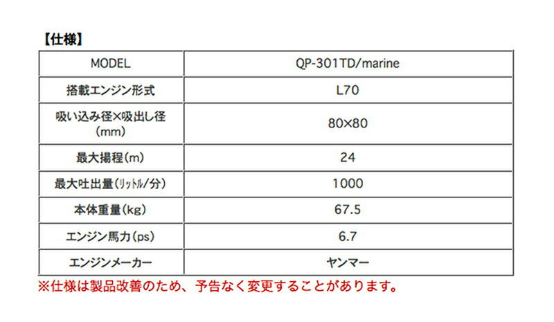 【受注生産品 納期4か月】 海苔 網洗浄 海水 揚水 給排水 海水延命仕様 排水用 トラッシュ ポンプ 301TD/Marine ヤンマー エンジン マツサカ 防J【代引不可】