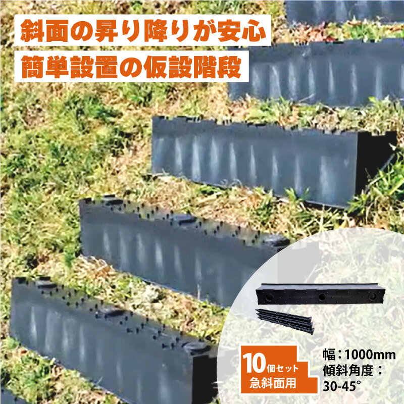 10個 プラ 仮設階段 1000mm幅 対応傾斜角度30-45度 杭付 法面ステップ 法面 畦 あぜ 簡易 設置 階段 プラスチック サンポリ 北海道不可 個人宅配送不可 代引不可