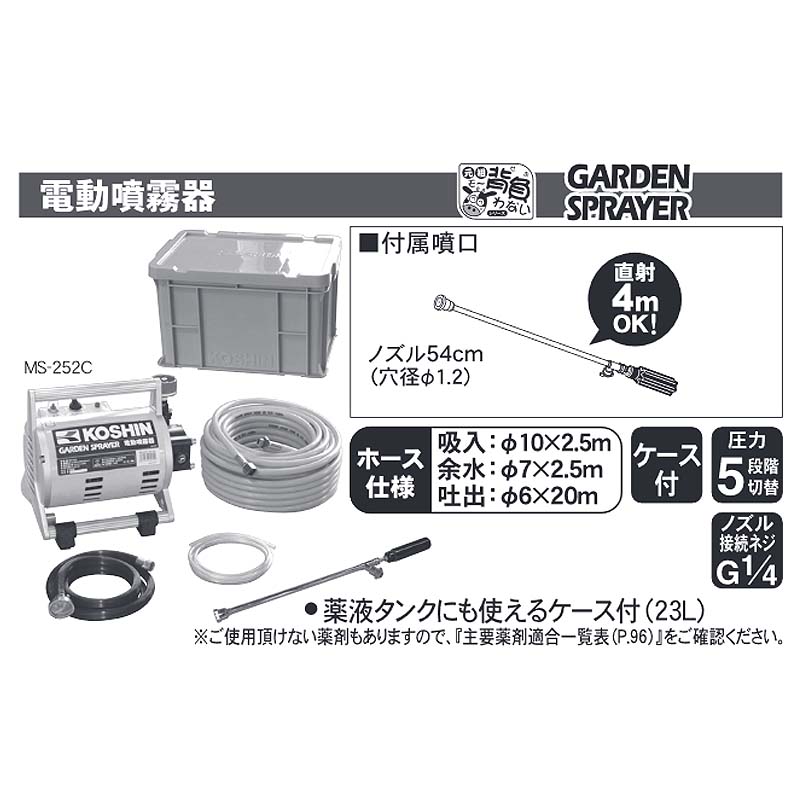 電動噴霧器 ガーデンスプレーヤー MS-252C 250W ノズル長さ 54cm (ショートノズル...