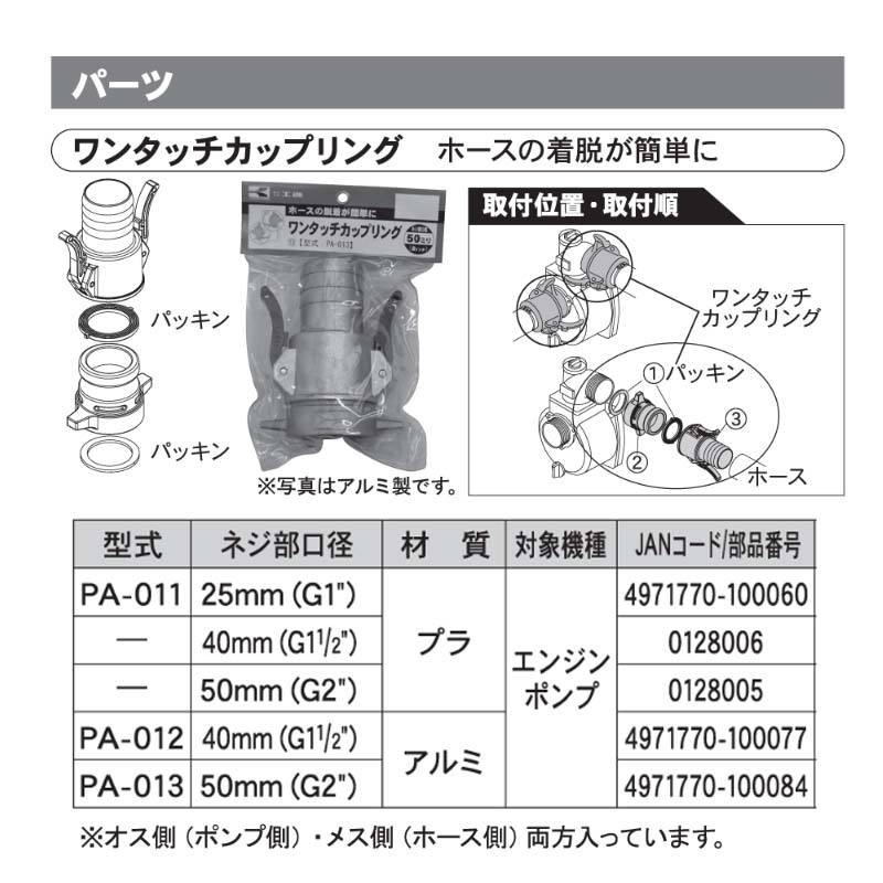 �ݥ�ץѡ��� ��󥿥å����åץ�� PA-012 40mm(G1 1/2 ) ������� ���󥸥�ݥ���� ���� KOSHIN ��B ����Բ�