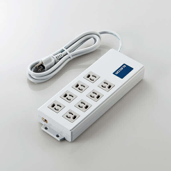 ELECOM T-H0520SR 法人用タップ/ ボックス型/ 3P8口/ 2m/ 抜け止め/ 一括スイッチ/ RoHS指令準拠/ ライトグレー