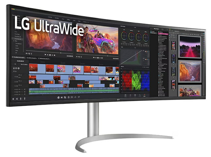 LG電子 49WQ95C-W 液晶ディスプレイ 49型/ 5120×1440/ HDMI、DisplayPort、USB Type-C/ Stand body シルバー、Stand Base シルバー、back cover ホワイト/ スピーカー：あり