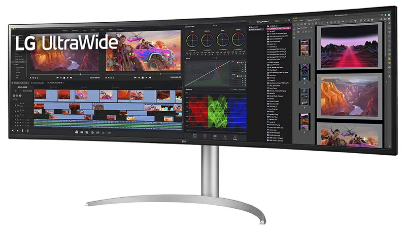 LG電子 49WQ95C-W 液晶ディスプレイ 49型/ 5120×1440/ HDMI、DisplayPort、USB Type-C/ Stand body シルバー、Stand Base シルバー、back cover ホワイト/ スピーカー：あり