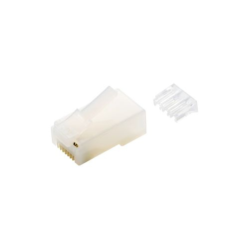 RJ45中継コネクタ/Cat6対応/単線・ヨリ線両対応/ツメ折れ防止/10個入/ハーフクリア ■LANケーブルの自作に。Cat6用のRJ45コネクター10個入りです。 ■Cat6の単線ケーブルおよびヨリ線ケーブルの両方に対応しています。 ■屈曲に強い高耐久素材を採用し、日常使用でのツメ折れをしっかりガード。脱落を防いで長く使えます。 ※1000回の屈曲検査に合格(エレコム社検証) ■ロードバー付きで芯線の挿し込みが簡単になり、配線ミスを防ぎます。 ■サビに強く信号劣化の少ない金メッキピンを採用しています。 ■適合するカシメ工具は、LD-KKTR、LD-KKTP2、LD-KKTA2です。 ※別売品 ■適合ケーブルは、[Cat6長尺LANケーブル/単線]LD-CT6/BU100/RS、LD-CT6/BU300/RS、LD-CT6/LG100/RS、LD-CT6/LG300/RSです。 ※別売品 ■EUの「RoHS指令(電気・電子機器に対する特定有害物質の使用制限)」に適合(10物質)した、環境にやさしい製品です。 ■規格:Cat6(1000BASE-TX/1000BASE-T/100BASE-TX/10BASE-T) ■インターフェース:RJ45コネクター ■仕様:単線・ヨリ線の両対応 ■対応ケーブル太さ:約6mm ■絶縁体外径:約1.1mm ■シールド:×(UTP仕様) ■カラー:ハーフクリア ■入り数:10個 ■パッケージ形態:袋+シール ■環境配慮事項:EU RoHS指令適合(10物質)、THINK ECOLOGYマーク 詳細スペック 電気用品安全法(本体)非対象 電気用品安全法(付属品等)付属品等無し