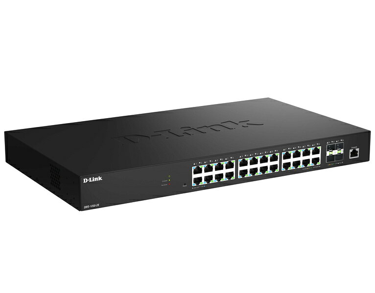 DMS-1250-28 マルチギガビットL2スマートマネージドスイッチ、10/100/1000/2.5G BASE-Tポート×24、10G SFP+スロット×4、リミテッドライフタイム保証対象 10ギガ通信の場合、LANケーブルをカテゴリー6a以上に変更する工事が必要となり、大きなコストが発生しますが、DMS-1250シリーズをご使用いただくことにより、オフィス内で最も多く使われているカテゴリー5eケーブルのまま、従来の1ギガの通信速度を2.5ギガまたは5ギガに増速できることが可能です。IGMPスヌーピング、ポートミラーリング、スパニングツリー、 およびループバック検知などのL2 機能に加え、IPインタフェース、スタティックルートなどの機能を搭載。 Voice VLAN、IEEE 802.1pプライオリティキューや帯域制御により、 マルチメディア通信やVoIPなどのアプリケーションに対して適切な帯域制限を行うなど、 最適な通信が可能です。IEEE 802.1X認証により質の高いネットワークセキュリティを提供し、セーフガードエンジン機能やストームコントロールにより、異常なトラフィックによるフラッドからスイッチを保護します。業界標準CLIによる設定管理に加えて、直感的で分かり易い日本語WEB GUIにも対応しています。さらにMIBを使用して、 製品のステータス情報の確認や異常なイベントに対するトラップなどの情報をSNMPマネージメント機器に送信することができます。