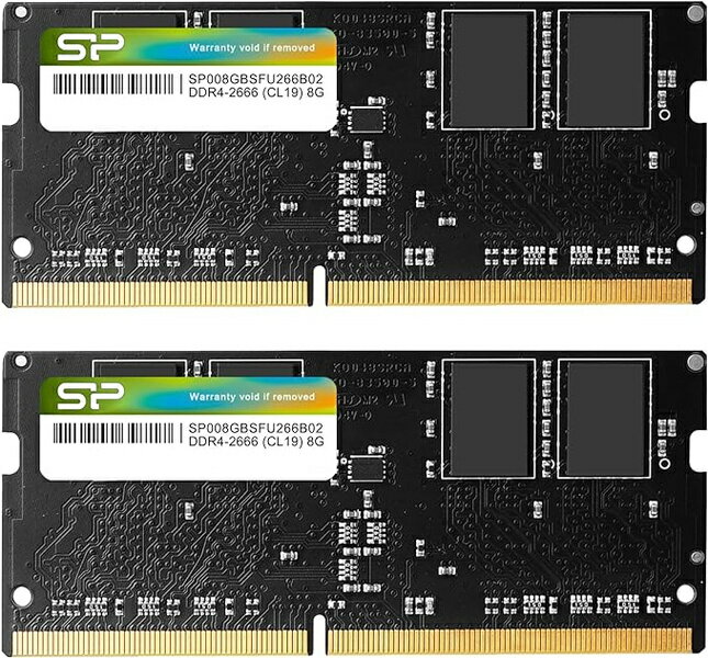 シリコンパワー SP016GBSFU266B22 メモリーモジュール 260pin SO-DIMM DDR4-2666（PC4-21300） 8GB×2枚組 ブリスターパッケージ