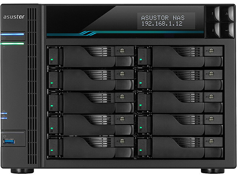 ASUSTOR AS6510T LOCKERSTOR 10 10ベイNAS Intel ATOM C3538 2.1GHz Quad-Core 8GB RAM 10GBASE-T x2 2.5GBASE-T x2 USB3.2 Gen1 x2 M.2 NVMe/ SATA slot x2 3年保証