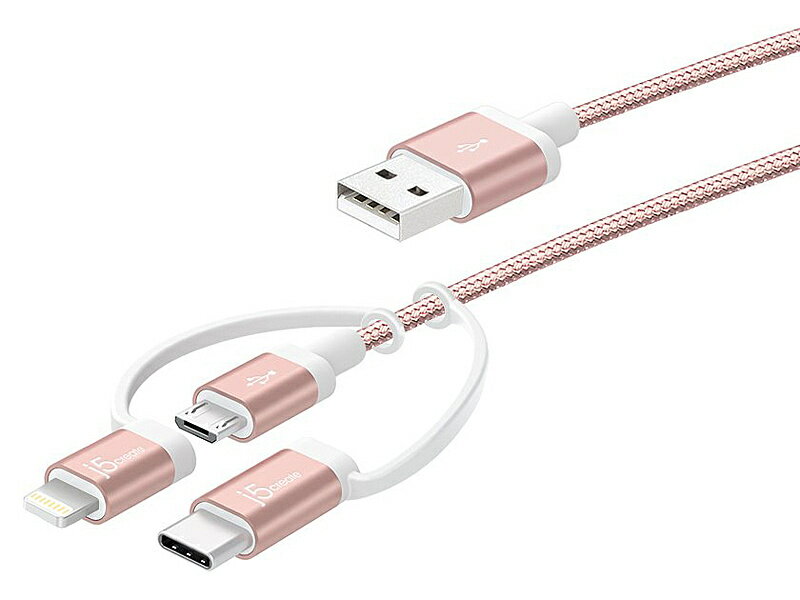 Kaijet (j5 create) JMLC11R Micro-USB Cable with Lightning ＆ Type-C Adapter (3-in-1) ローズゴールド