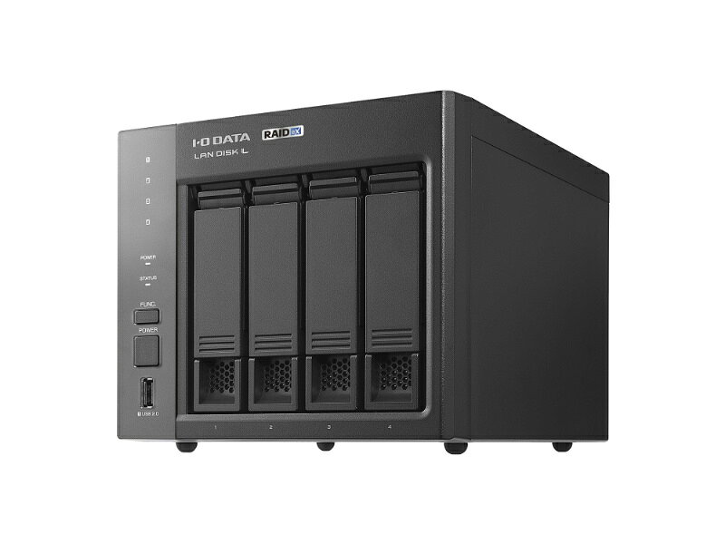 法人向け4ドライブNAS（ネットワークHDD） 16TB ■ファイル共有やバックアップなど業務に必要な基本機能を備えた、法人向けNAS「ランディスク」のスタンダードモデルです。基本性能に加え、10GbEに対応し、8GBメモリを標準搭載。さらに、「ワンタッチセキュア」や「多要素認証」などのセキュリティ機能を搭載。■10GbE対応のLANポートを標準搭載し、高速なデータ転送をLANカードの増設せずにご利用いただけます。NASへのアクセスが高速化することで、大容量化が進むオフィスのデータもストレスなく閲覧・編集できます。■ワンタッチセキュア機能とはランディスク管理画面へのログイン操作を行う前に、装置前面のボタンを押さなければログインを無効にする、アイ・オー・データ機器独自のセキュリティ機能です。また多要素認証、ログインロックアウト機能なども搭載しています。■ランディスク用ライセンス「IO NAS Security」(有償)でNASにウイルス対策機能を搭載することで、ウイルスの侵入をリアルタイムで監視します。万が一ウイルス感染したファイルを転送した場合も、NASがそれを検知してファイルを駆除／隔離し、NASを介したウイルスの蔓延を防ぎます。 詳細スペック 筐体タイプタワー 搭載OSLinux 搭載済ストレージ容量16000GB 最大ストレージ容量16000GB 3.5インチスロット搭載済数4台 3.5インチスロット最大搭載数4台 ストレージインターフェース規格SATA接続 ホットスワップ対応 RAID対応ソフトウェア RAID仕様RAIDeX(出荷時)/RAID6/RAID5/RAID0 CPUintelAtomX6211E3.0GHz/2コア/2スレッド メモリー容量8GB NIC仕様(10GBASE-T/5GBASE-T/2.5GBASE-T/1000BASE-T/100BASE-TX)背面×1、(1000BASE-T/100BASE-TX/10BASE-T)背面×1 USB仕様USBType-A背面×4、USBType-A正面×1 本体サイズ(H)158mm 本体サイズ(W)180mm 本体サイズ(D)218mm 本体重量4400g ハードウェアセキュリティロックケンジントンスロット 対応クライアントOSWindows11、WindowsServer2025/2022/2019/2016、macOS1426、Android1316、iOS17/18/26、ChromeOS、iPadOS17/18/26 iSCSI（IP-SAN)対応 Wake-On-LAN対応 その他通信プロトコルTCP/IP(IPv4/IPv6) クラウドストレージ対応対応※対応クラウドストレージサービスはアイ・オー・データ機器ホームページをご確認ください 附属品LANケーブル×1、ACアダプター、AC変換アダプター、電源ケーブル（PSE適合品）初回設定マニュアル 温湿度条件、最高動作高度温度540℃、湿度1085%(結露なきこと) エネルギー消費効率0.00176IV区分 VCCI対応VCCIClassA 電気用品安全法(本体)非対象 電気用品安全法(付属品等)適合/例外承認 電気用品安全法(備考)適合:ACアダプターおよびACプラグ変換アダプター