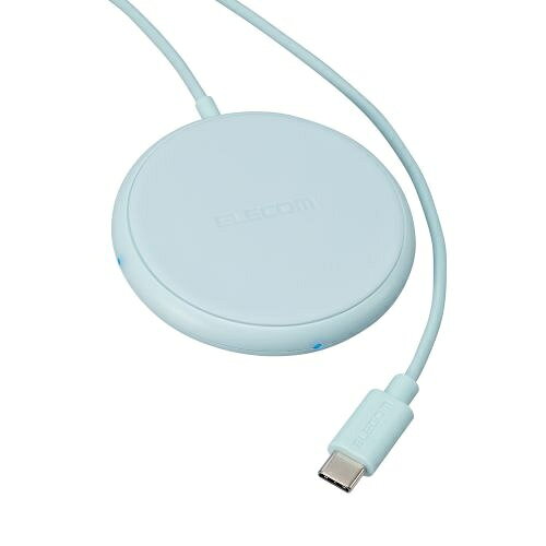 PLUSYU楽天堂のELECOM W-QA25BU Qi規格対応ワイヤレス充電器/ 5W/ 卓上/ ケーブル一体/ 1m/ ブルー｜アングル2
