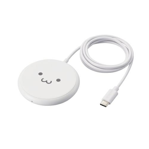 Qi規格対応ワイヤレス充電器/5W/卓上/ケーブル一体/1m/しろちゃん ■スマートフォンを置くだけで5Wで充電ができる、Qi規格対応ワイヤレス充電器です。 ■WPC(ワイヤレスパワーコンソーシアム)が策定したワイヤレス給電の国際標準規格「Qi(チー)」に準拠した正規認証品です。 ■対応機種:5W(BPP)のQi規格ワイヤレス充電に対応した機器 ■入力:最大5V/2A ■出力:最大5W ■入力端子:USB Type-C(USB-C)ポート(ケーブル一体型) ■本体外形寸法:直径約70mm×高さ約12mm(ケーブル除く) ■本体重量:約63.4g(ケーブル、コネクター含む) ■使用温度範囲:0℃40℃ ■使用湿度範囲:10%85% ■認証規格:Qi (BPP) ■LED発光色:通電:青3秒点灯/待機:消灯/充電中:赤点灯/充電完了:青点灯/エラー時:赤青点滅 ※機種によっては充電完了時にLEDの色が変化しない場合があります。 ■本体色:しろちゃん(ホワイト×ブラック) ■ケーブル仕様:本体一体型 USB Type-C(USB-C)ケーブル ■ケーブル長:約1m ■ケーブル色:ホワイト ■保証期間:1年間 ■保証対象地域:日本 ■その他:本製品にはUSB出力アダプター(AC充電器等)は付属しておりません。本製品をご利用いただくには出力5V/2A以上のUSB出力アダプターを別途ご用意ください 詳細スペック 電気用品安全法(本体)非対象 電気用品安全法(付属品等)付属品等無し