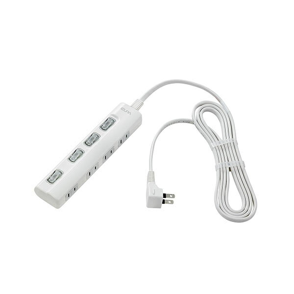 楽天アップル専門店「PLUSYU楽天堂」ELPA WLS-LY42EB（W） LEDランプスイッチ付タップ 4個口 2m 横差し ホワイト
