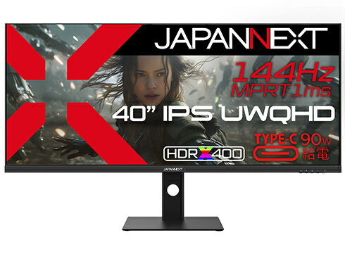 JAPANNEXT JN-IPS401UWQHD144-C90W ゲーミング液晶ディスプレイ 40型/ 3840×1440/ DP×1、HDMI×2、USB-C×1/ ブラック/ スピーカー有/ 2年保証
