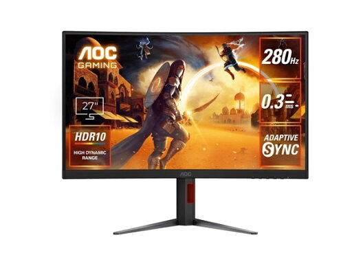 AOC C27G4Z/11 ゲーミング液晶ディスプレイ 27型/ 1920×1080/ HDMI、DisplayPort/ ブラック/ スピーカー:なし/ 280Hz/ 曲面 AOC C27G4Z/11 ゲーミング液晶ディスプレイ 27型/ 1920×1080/ HDMI、DisplayPort/ ブラック/ スピーカー:なし/ 280Hz/ 曲面