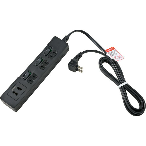 ELPA WLS-E3232UA(BK) ランプレススイッチ付きUSBタップ