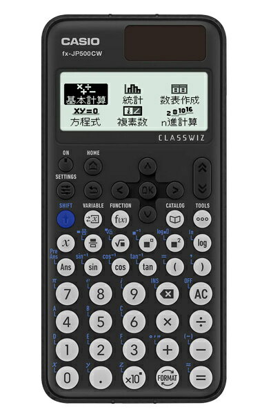 ClassWiz スタンダード関数電卓 10桁＋2桁 日本語表示、数学自然表示、書式通り入力、微分／積分計算、総和計算、ソルブ機能、カルク機能、最大公約数／最小公倍数、余り計算（余のある割り算）、循環小数入力／表示、整数乱数発生機能、乱数発生機能、アンサーメモリー、プレアンサーメモリー、方程式、求解、極値算出、不定解／解無判定、方程式結果のメモリー、数表作成、複素数計算、実数部／虚数部抽出、n進／論理演算、統計計算、一変数統計計算、二変数統計計算、正規分布計算、四分位数計算、基本関数計算、入力式の改行表示、Undo機能、素因数分解、3桁区切り表示、統計値一覧表示、変数一覧表示、科学定数、単位換算 詳細スペック 電気用品安全法(本体)非対象 電気用品安全法(付属品等)非対象