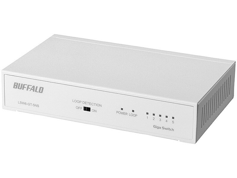 バッファロー LSW6-GT-5NS/WH Giga 5ポート スイッチングハブ 電源内蔵 金属筐体 マグネット付 ホワイト