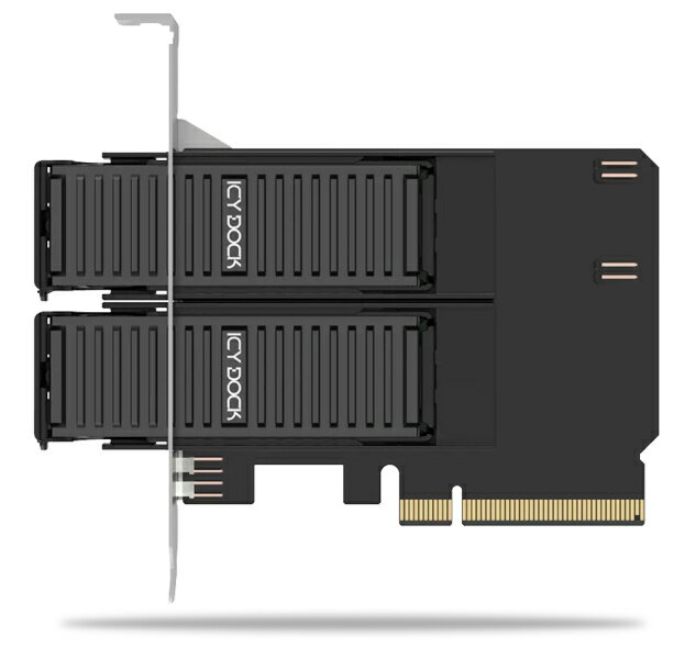 ICY DOCK MB312M4P-B 2 x M.2 NVMe SSD搭載用リムーバブルアダプタ PCIe 4.0 x8拡張スロット対応（PCIe分岐機能が必要）