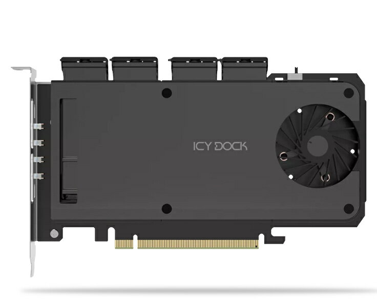 ICY DOCK MB204MP-1B 4 x M.2 NVMe SSD搭載用リムーバブルアダプタ PCIe4.0 x16拡張スロット用（PCIe分岐機能が必要）