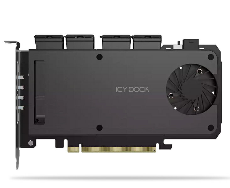 ICY DOCK MB204MP-B 4 x M.2 NVMe SSD搭載用リムーバブルアダプタ PCIe5.0 x16拡張スロット用（PCIe分岐機能が必要）