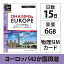 DHA Corporation DHA-SIM-084 DHA SIM for Europe ヨーロッパ 42国周遊 4G/ LTE プリペイドデータSIM 15日6GB