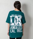 LOSANGELESロゴ半袖Tシャツ プリント メンズ レディース ペアルック リンクコーデ サーフ リゾート トップス オーバーサイズ 丸首 Uネック カジュアル ストリート 韓国ファッション インナー ゆるT オーバーサイズ BIGシルエット グリーン 緑 カレッジロゴ