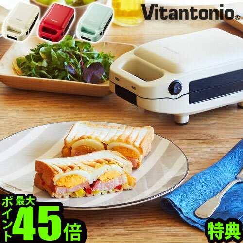 ＼特典付／ ホットサンドメーカー 耳までVitantonio 厚焼きホットサンドベーカーgooood HotSandwichBaker  P10倍 送料無料 おしゃれ 朝ごはん 電気式 洗える 人気◇フレンチトースト おすすめ お弁当 レシピ 比較 結婚祝い 新生活