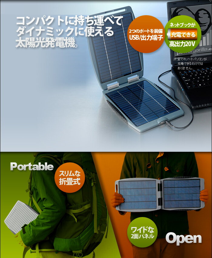 送料無料 ポイント10倍 特典付き!パワートラベラー SOLAR GORILLA ソーラーゴリラ太陽光発電機 ソーラーパネル 20V◇おしゃれ ギフト プレゼント 結婚祝い デザイン オシャレ雑貨 plywood お祝い 母の日