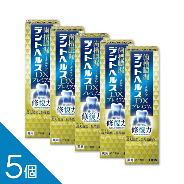 【5個】【最大濃度・最多数配合】『デントヘルス 薬用ハミガキDXプレミアム 90g』｜歯槽膿漏 歯磨き粉　知覚過敏