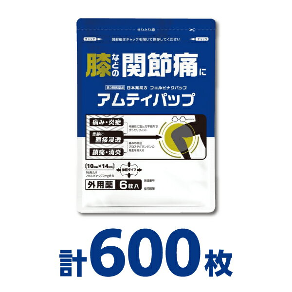 【6枚入x100個】 フェルビナク70mg 配合 大判パップ 湿布薬 10×14cm ｜肩・腰・ひざの関節痛に｜冷感タイプ 『アムティパップ』【第2類医薬品】