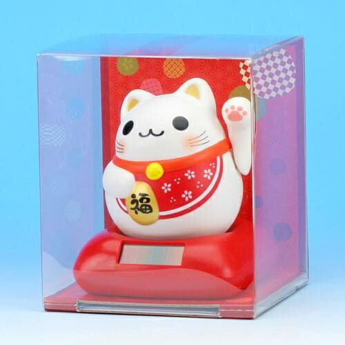 ソーラー招き猫 まるまる幸せ 赤