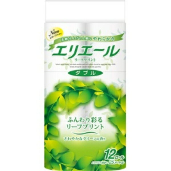 大王製紙 エリエール トイレットティシュー リーフプリント ダブル 芯あり 香りつき 25m 1パック（12ロール）