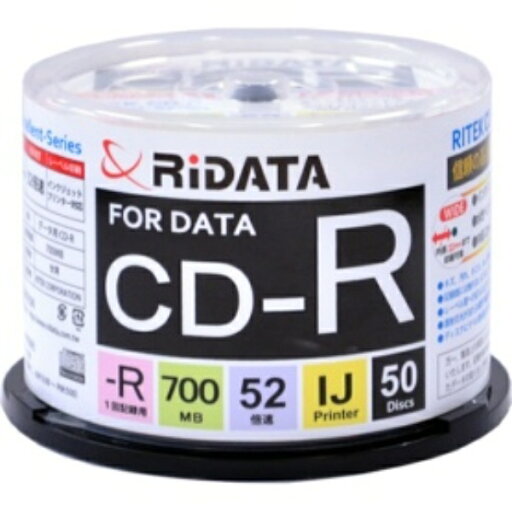 RiDATA(アールアイデータ) データ用CD−R 700MB 1−52倍速 ホワイトワイドプリンタブル スピンドルケース CD−R700EXWP.50RT C 1パック(50枚) RiDATA(アールアイデータ) データ用CD−R 700MB 1−52倍速 ホワイトワイドプリンタブル スピンドルケース CD−R700EXWP.50RT C 1パック(50枚)