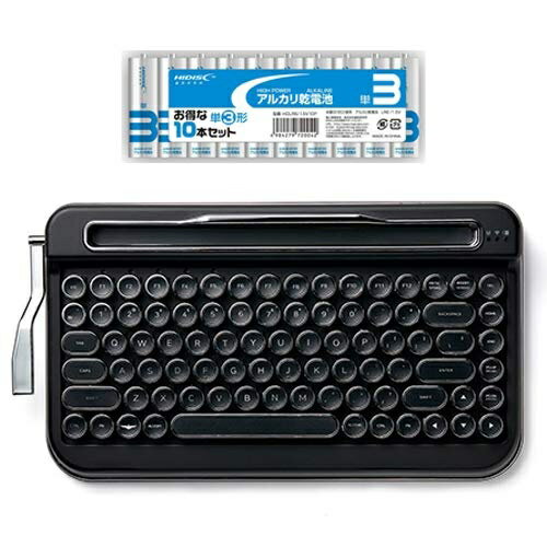 AJAX(アイアス) タイプライター風キーボードPENNA(ペナ) Black + アルカリ乾電池 単3形10本パックセット PNADBK+HDLR6/1.5V10P
