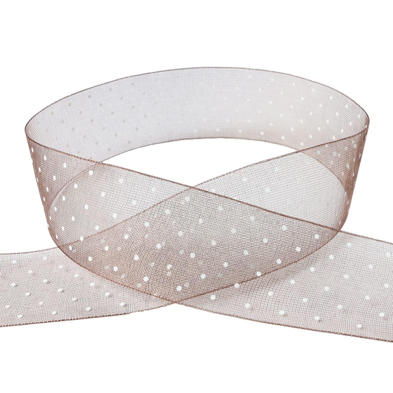 小西リボン 水玉オーガンジーリボン 25mm巾×15m巻 ブラウン KR1182-25-42