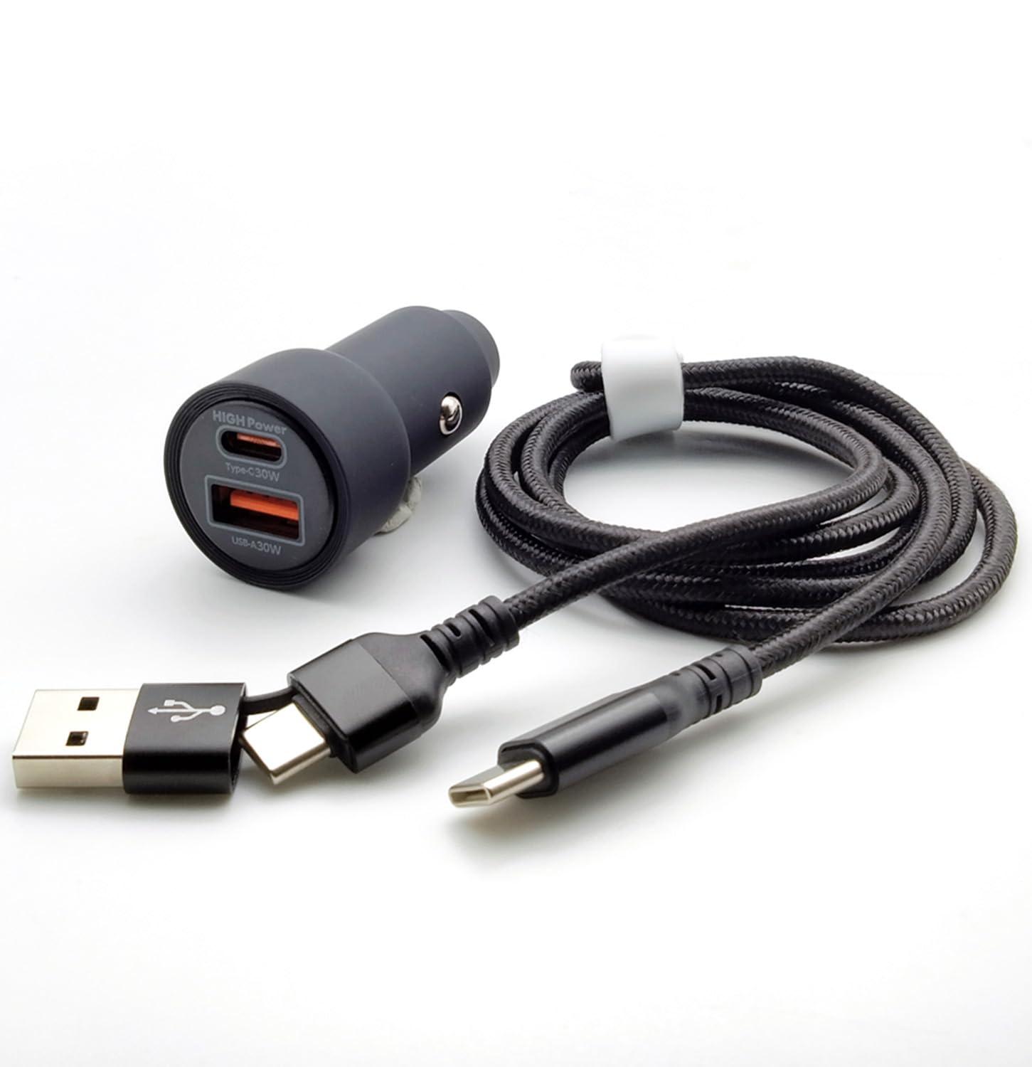 idegia ハイパワー合計60W DCカー充電器PD+QC etcチャージャー+USB-A+Type-C Type-Cケーブル付属 急速..