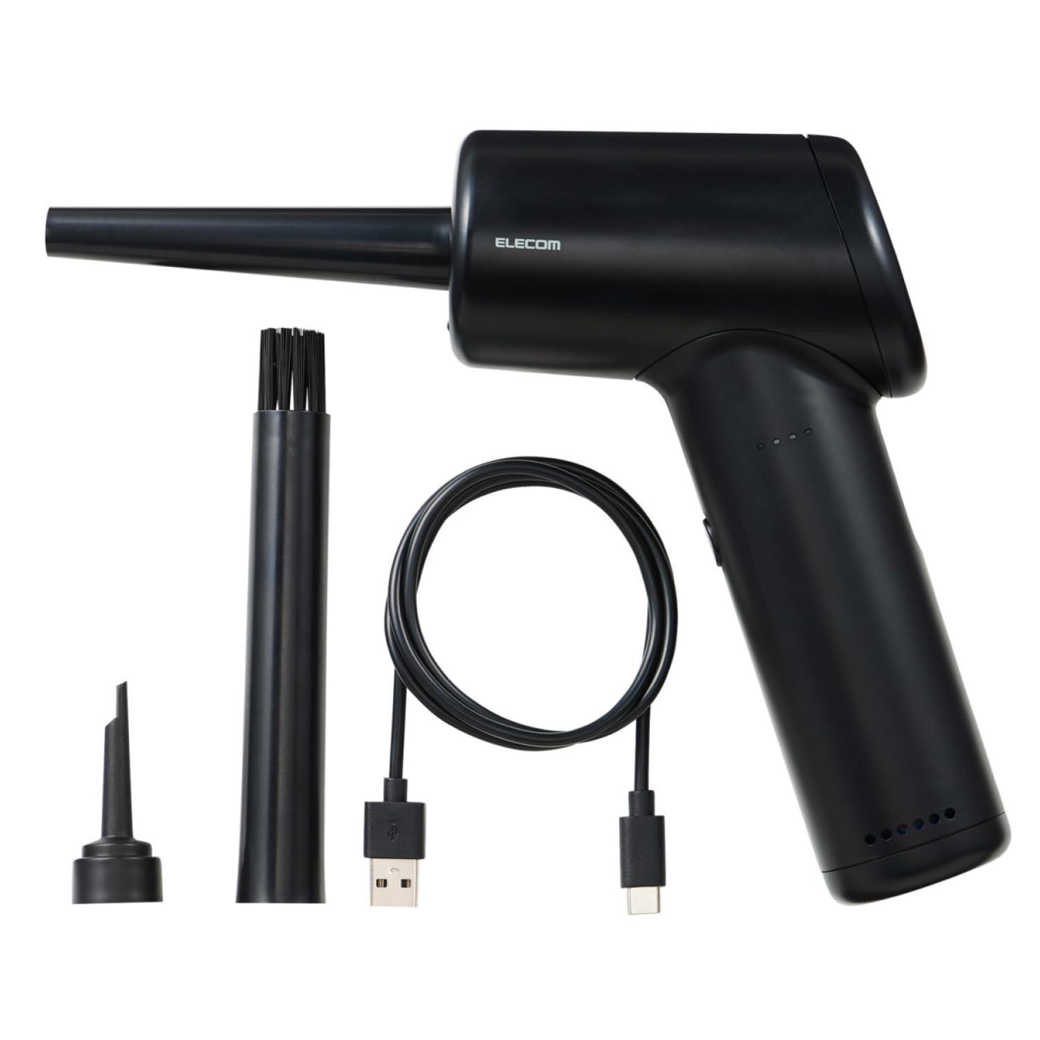 エレコム 電動エアダスター 充電式 強力 3段階風量調整 LEDライト付き 部位別ブラシ付き AD-ALB01BK