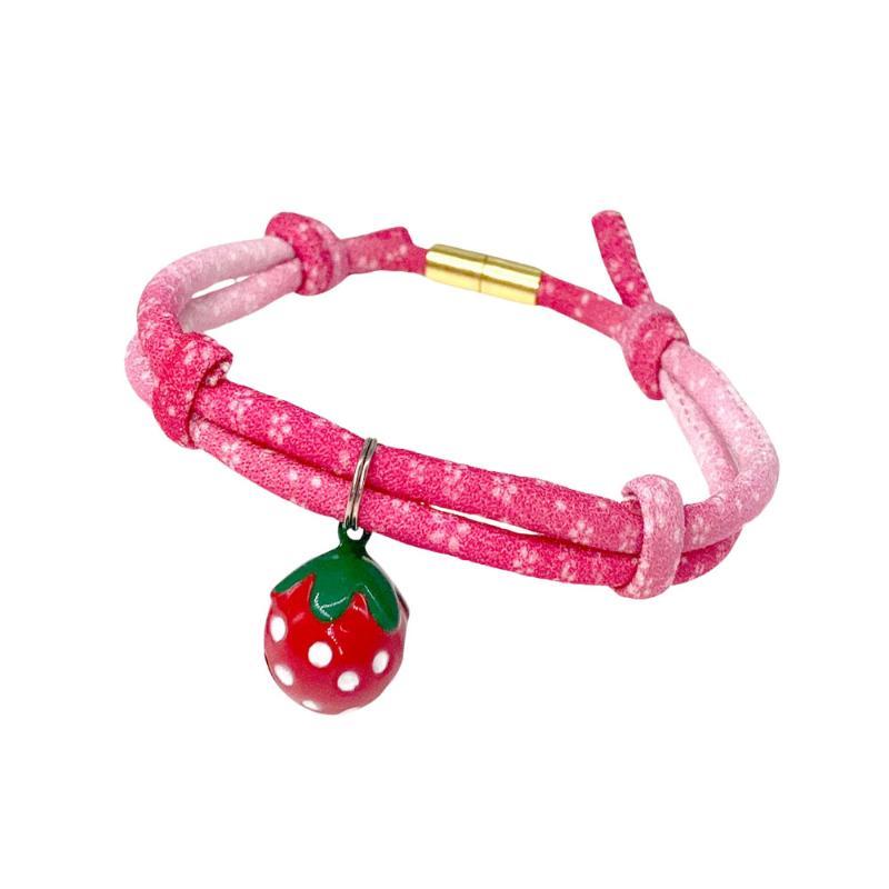 ねこモテ ソフト丸紐マグネットバックル付 アクセサリー首輪 いちごみるく ピンク