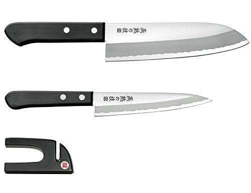 よこやま 燕熟の技 三徳包丁165mm&ペティナイフ135mm&ミニ砥ぎ器 サビにくくお手入れのしやすいステン..