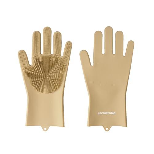 [キャプテンスタッグ] アウトドア 手袋 ゴム手袋 キッチングローブ ブラシ付き シリコーングローブ ロング フリーサイズ ベージュ UM-1938