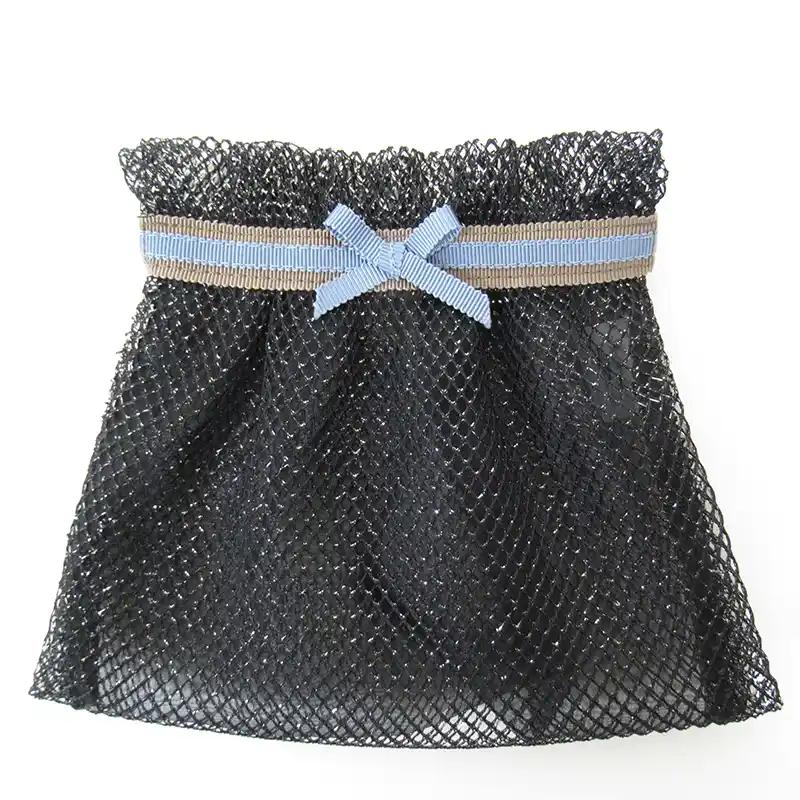 【SALE】ベル・ブランシェ ロンネットギャザー リボンポーチ 黒 ブルー 【日本製】