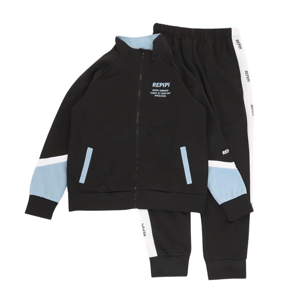 [レピピアルマリオ] ジャージ上下セット 袖切替 スポーツウェアジュニア キッズ 子供 140CM ブラック