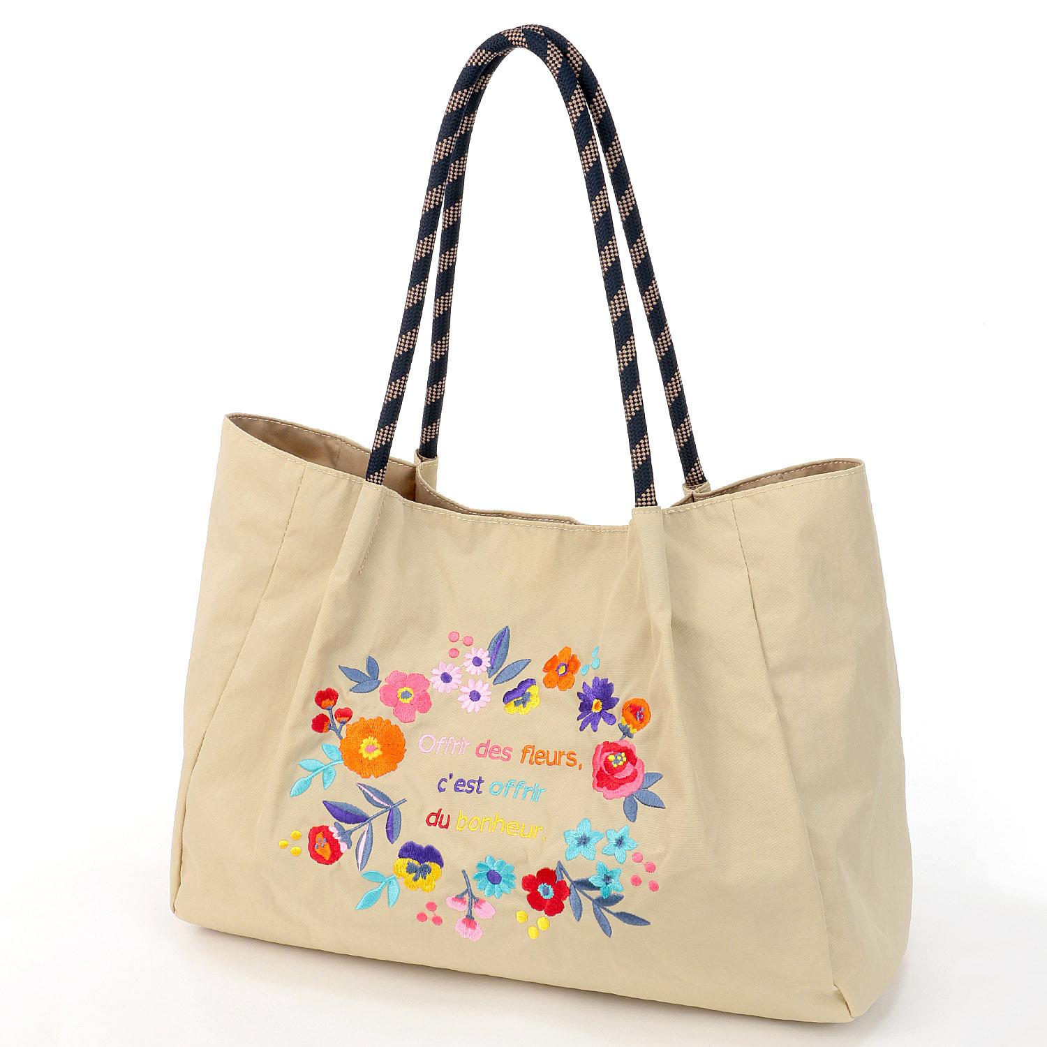 【エトワールオリジナル】フラワー刺繍トートバッグ 花いろいろ
