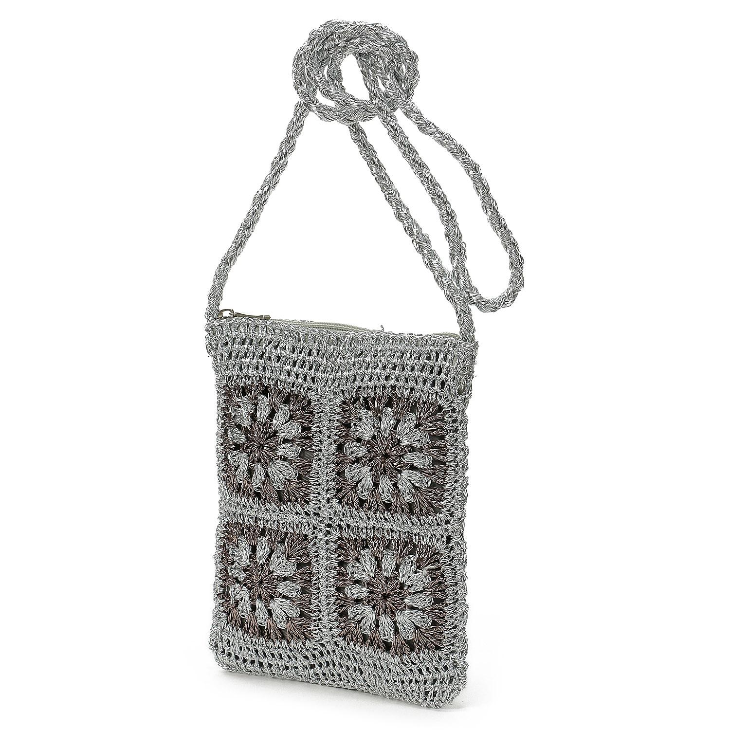 [クーコ] ショルダーバッグ ラメ糸クロシェ編みミニショルダーバッグ 2553112003 シルバー(399)(4)