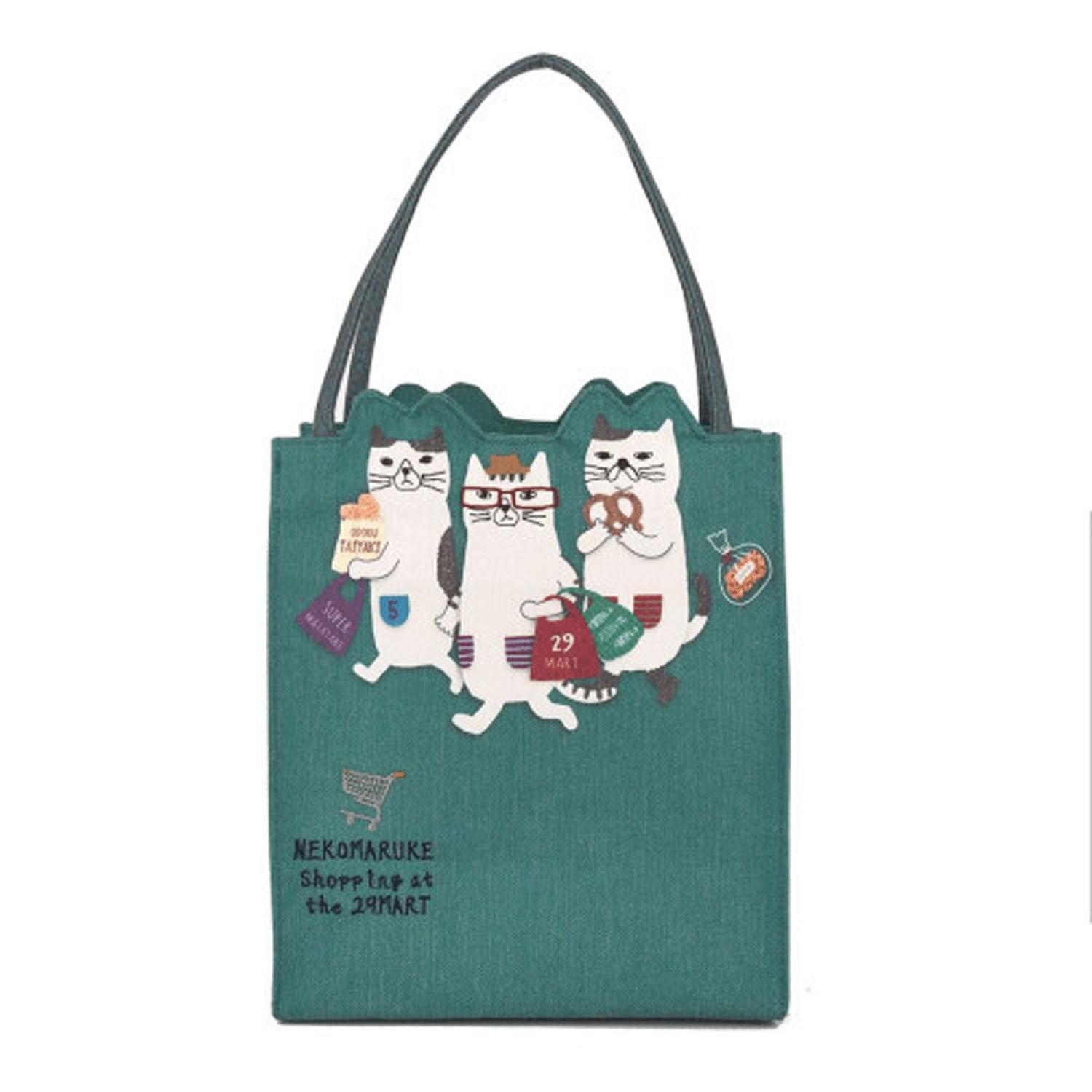 [クスグルジャパン] ネコまるけ ダイカットトートバッグ レディース 258509 ブルーグリーン