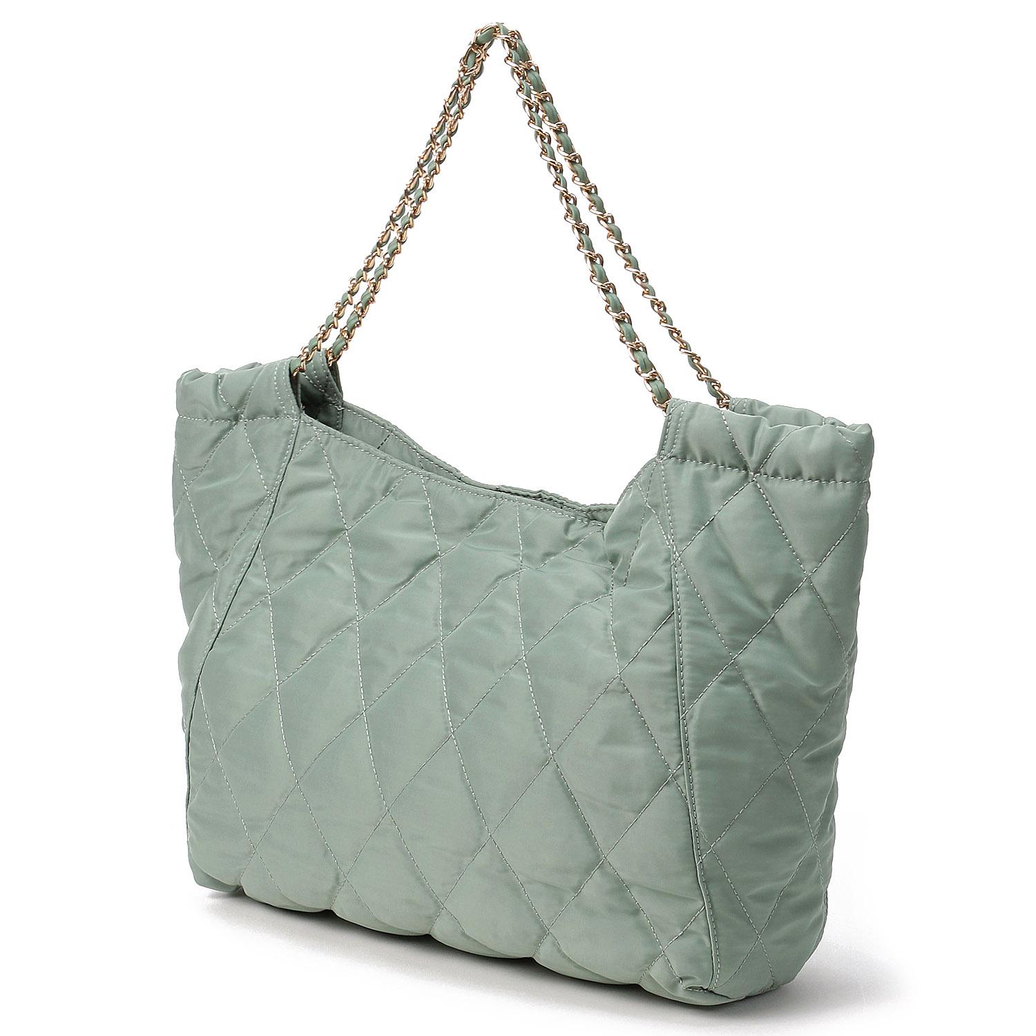 cachecache ナイロンキルトチェーントートバッグ グリーン