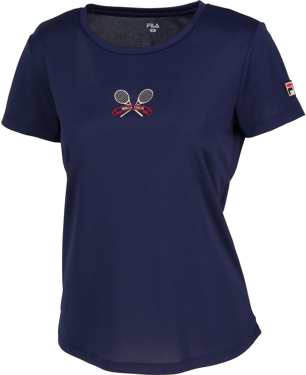 FILA TENNIS(フィラ テニス) テニス レディース 半袖 シャツ ゲームシャツ 吸汗速乾 UVカット EL0205 フィラネイビー L