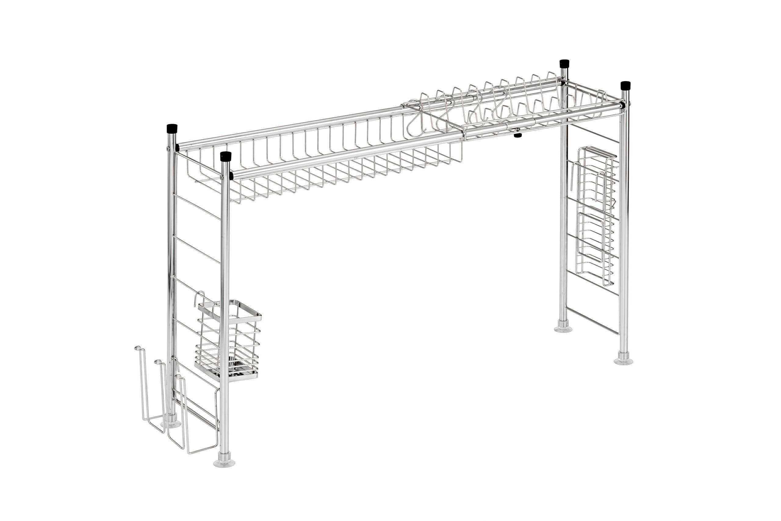 シンク上水切りラック デラックス 伸縮式 18-8ステンレス製 カトラリー立て・まな板グラス立て・包丁・..