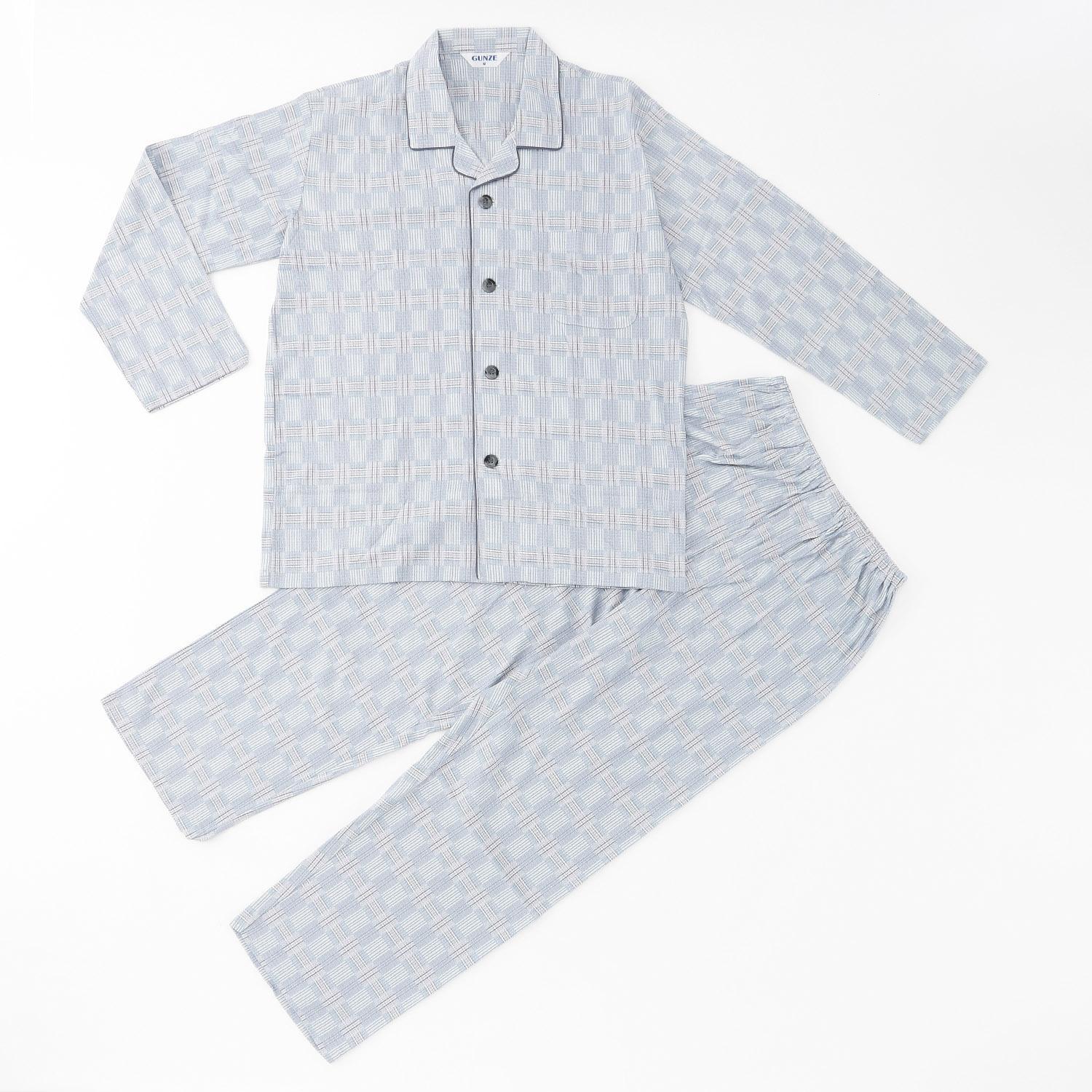 GUNZE 紳士日本製 長袖長パンツパジャマ チェックM/L グレー L